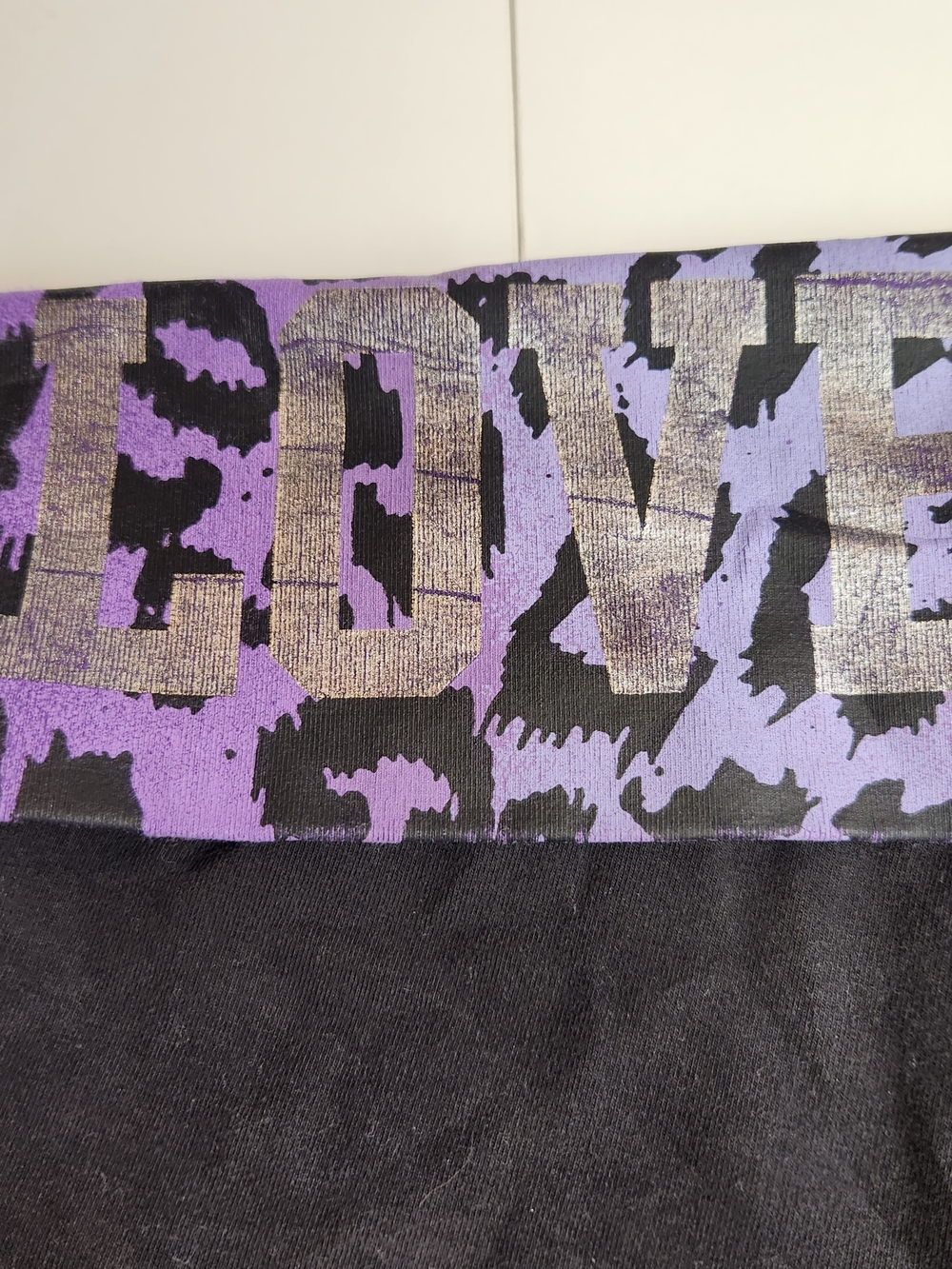 PINK Victoria's Secret Fold-Over Waist Black Shorts with Purple Leopard Print - Picture 7 of 10